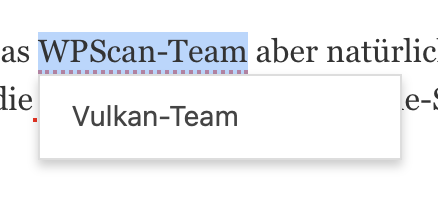 Dropdown-Menü zeigt "Vulkan-Team" als Auswahlmöglichkeit unter "WPScan-Team".
