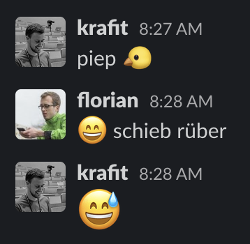Messenger-Chat zwischen krafit, florian und anderen Nutzern mit Emojis und deutschen Textnachrichten.