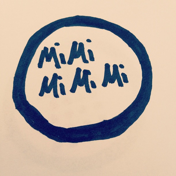 A hand drawn circle with "MiMiMiMiMi" written into