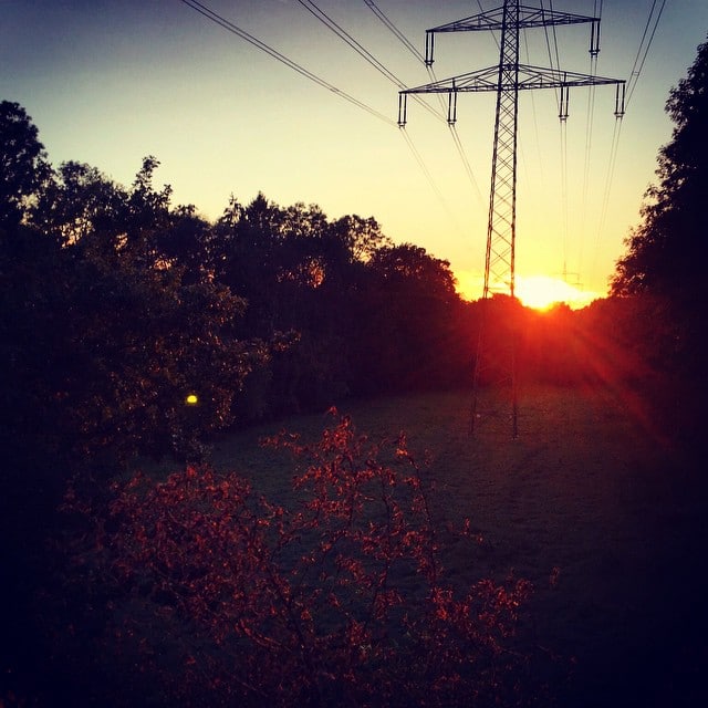 Sunset behind a power line