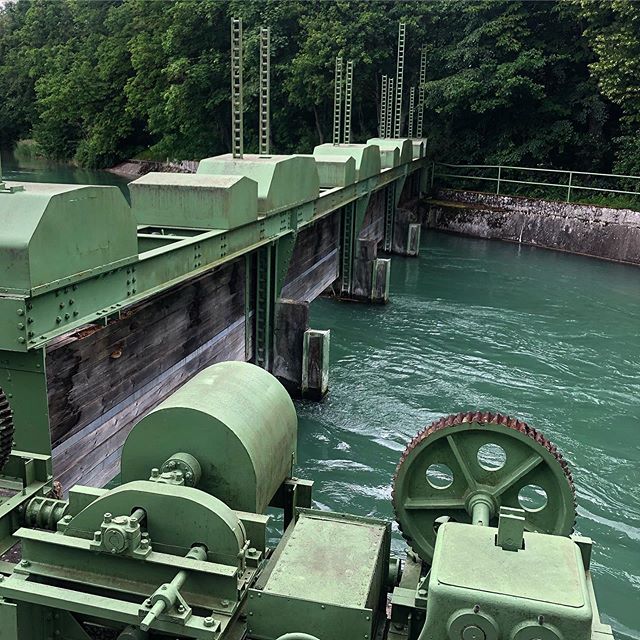 Green tinted barrage in blue water