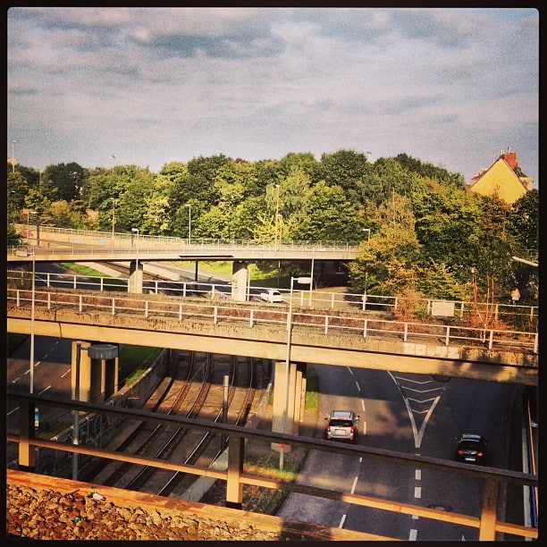 Different street and train bridges over a street