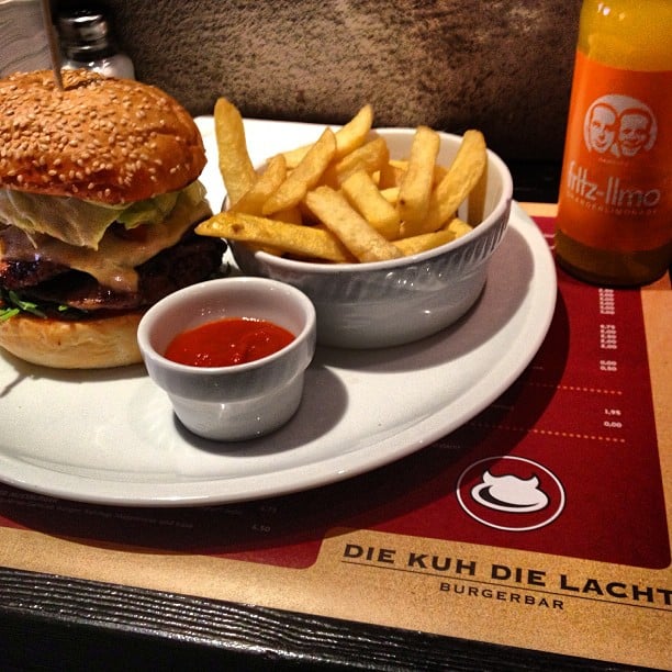 A burger and some fries on a plate