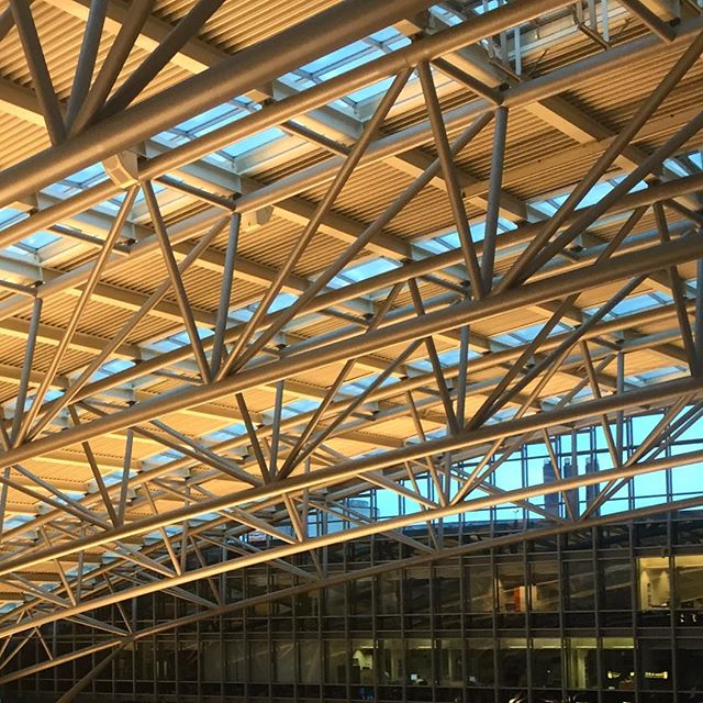 Open steel framing of a big halls ceiling